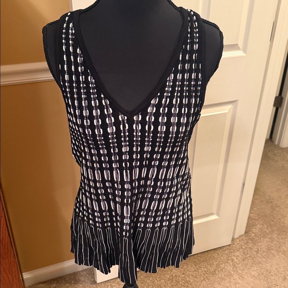 White House Black Market Black and White Patterned Tank Top